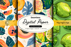Seamless tropical digital paper patterns with avocado and le Product Image 1