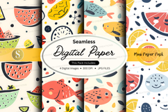 Seamless digital paper pack with fruit patterns and polka do Product Image 1