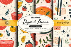 Seamless digital paper pack with fruit and kitchen patterns Product Image 1