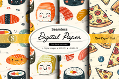 Seamless digital paper textures with food and emoji patterns Product Image 1