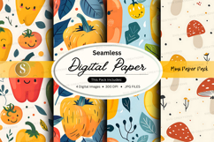Seamless digital paper pack with fruit and veggies patterns Product Image 1