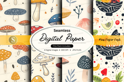 Seamless mushroom digital paper pack watercolor textures Product Image 1
