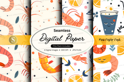 Seamless digital paper textures with citrus fruits and shrim Product Image 1