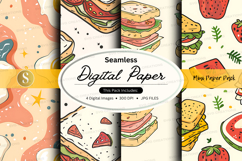 Seamless digital paper pack with food illustrations and patt Product Image 1