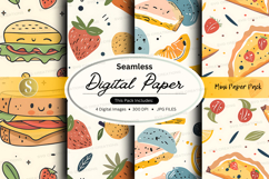 Seamless digital paper pack with food illustrations and patt Product Image 1