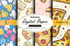 Seamless digital paper patterns with cute food and animals Product Image 1