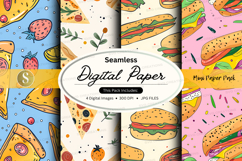 Seamless food digital paper textures with burgers and pizza Product Image 1