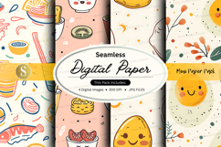 Seamless digital paper patterns with cute food and smiley fa Product Image 1