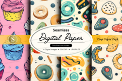 Seamless digital paper pack with donuts and sweets pattern Product Image 1