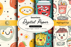 Seamless digital paper pack with food and smiley doodles Product Image 1