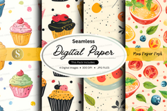 Seamless digital paper cupcake dessert background patterns Product Image 1