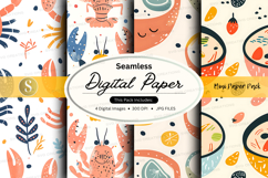 Seamless digital paper patterns with cute food and animals Product Image 1