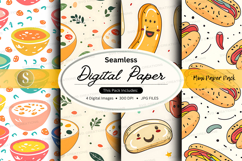 Seamless digital paper pack with food and kitchen patterns Product Image 1