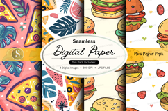 Seamless digital paper pack with food and tropical patterns Product Image 1