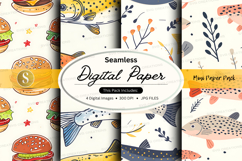 Seamless digital paper pack with food and nature patterns Product Image 1