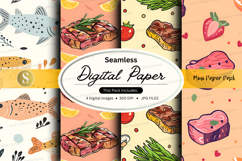 Seamless digital paper textures with food illustrations and Product Image 1