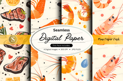 Seamless digital paper pack with seafood and citrus patterns Product Image 1