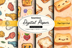 Seamless digital paper pack with food toast illustrations Product Image 1