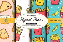 Seamless fast food digital paper pack with fries and icons Product Image 1