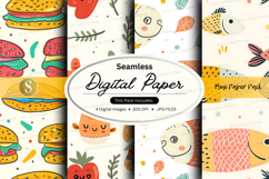 Seamless digital paper pack with food and summer icons Product Image 1