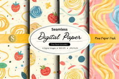 Seamless digital paper pack with pastel patterns and fruits Product Image 1