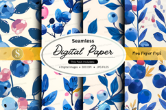 Seamless digital paper pack floral blue pink design backgrou Product Image 1