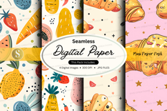 Seamless tropical digital paper patterns with fruits and pin Product Image 1