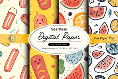 Seamless digital paper pack with summer fruits and doodles Product Image 1