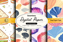 Seamless digital paper pack with shells and pastel textures Product Image 1