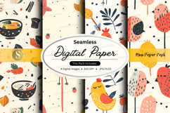 Seamless digital paper pack with food and floral patterns Product Image 1