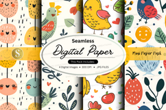 Seamless digital paper pack with cute animal patterns and fl Product Image 1