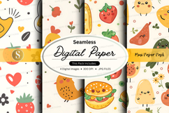 Seamless digital paper pack with fruit and food patterns Product Image 1