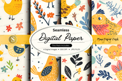 Seamless floral digital paper pack with birds and leaves pat Product Image 1