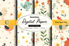 Seamless digital paper pack with floral bird patterns Product Image 1