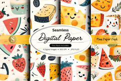 Seamless digital paper patterns with fruit and cute faces Product Image 1