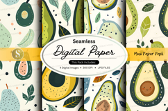 Seamless digital paper pack avocado leaves green gold textur Product Image 1