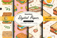 Seamless digital paper pack with food illustrations and text Product Image 1