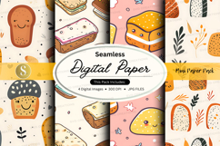 Seamless digital paper pack with bread and food illustration Product Image 1