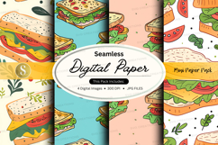 Seamless digital paper textures with sandwiches and food ill Product Image 1