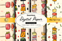 Seamless digital paper pack with fruit and kitchen patterns Product Image 1
