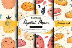 Seamless digital paper pack with fruit and bread textures Product Image 1