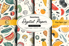Seamless digital paper pack with tropical fruits and kitchen Product Image 1