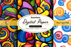 Seamless digital paper pack colorful swirls patterns backgro Product Image 1