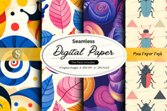 Seamless digital paper pack with floral and insect patterns Product Image 1