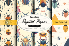 Seamless digital paper with colorful beetles and nature patt Product Image 1