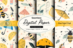 Seamless digital paper pack with bees and insects patterns Product Image 1