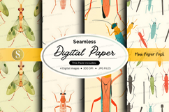 Seamless digital paper pack with insects and plants pattern Product Image 1