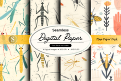 Seamless digital paper pack with insects and plants Product Image 1