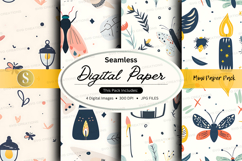 Seamless digital paper pack with floral and insect patterns Product Image 1