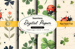 Seamless ladybug digital paper pack floral background Product Image 1